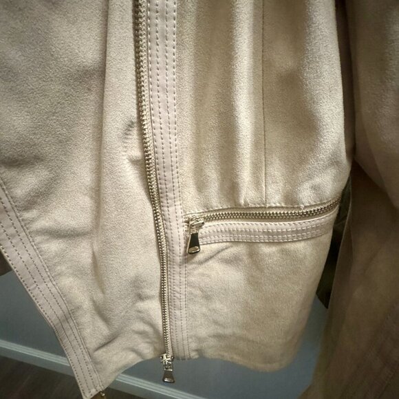 🤎 H&M Faux Suede Moto Jacket | XL (US 14) | Beige - Picture 6 of 8